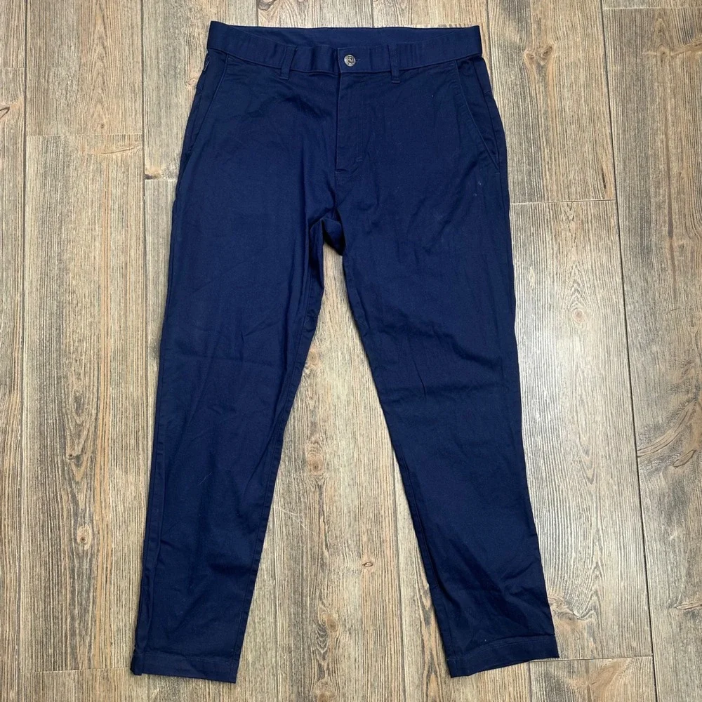 Fabletics High Side Chino Pants Mens 33x27.5 (tag 33x30) Navy Blue Slim Straight